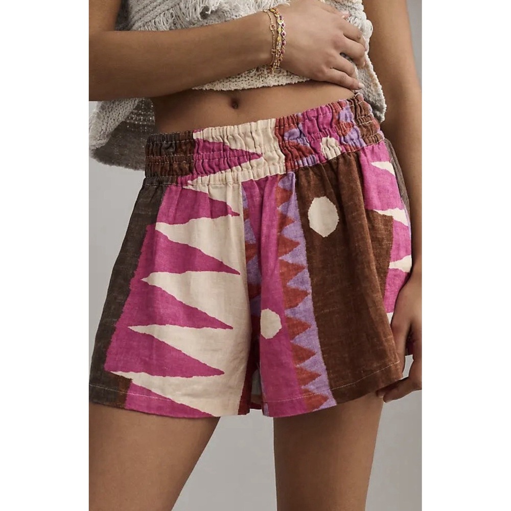 Anthropologie Mestiz Somerset 100% Linen Pull On Shorts Sz Large Colerful Beach
